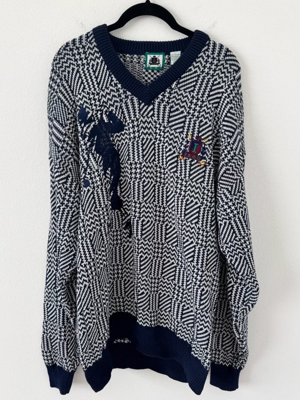 Vintage Izod Chevron Multi Stripe Golfer V Neck Sweater